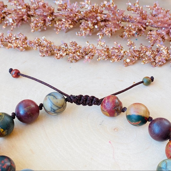 Mens Picasso Jasper Bead Cord Adjustable Bracelet - Picture 2 of 6
